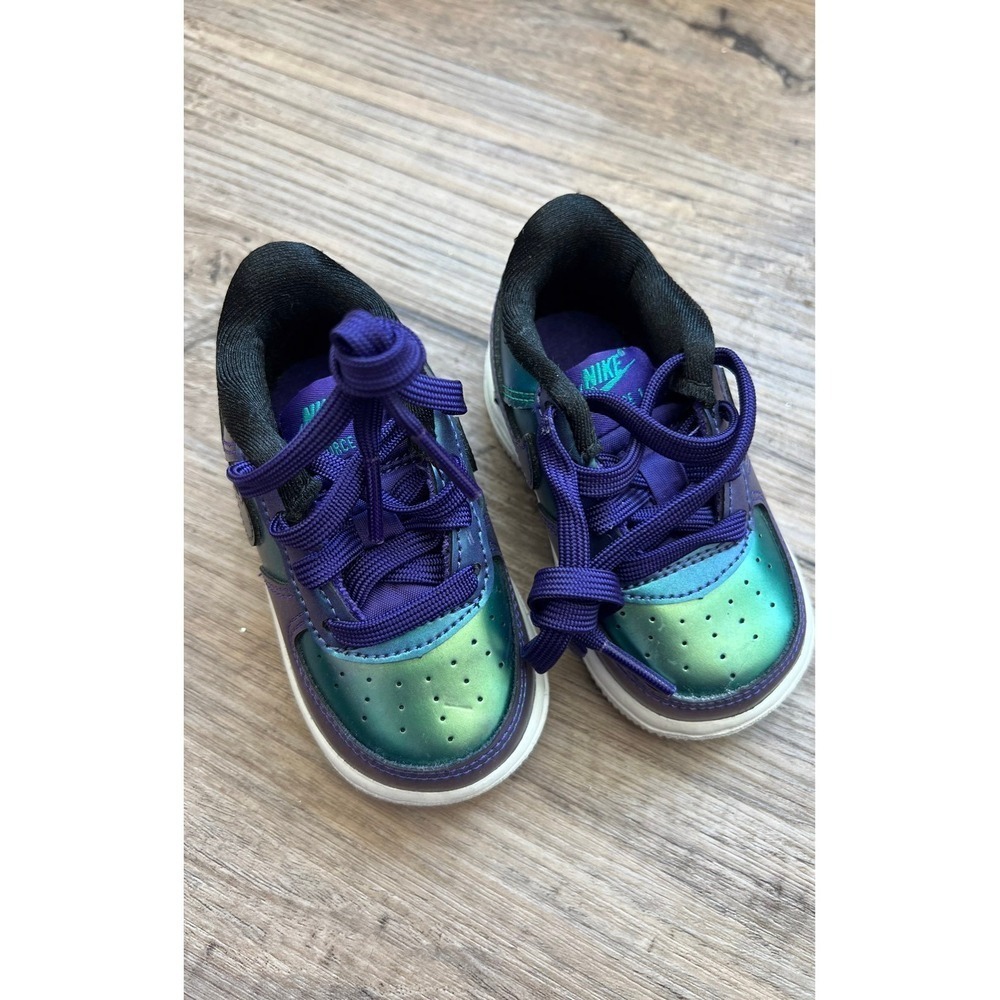 Nike Air Force 1 Low Metallic Iridescent Purple Green Toddler Sneakers 4C
